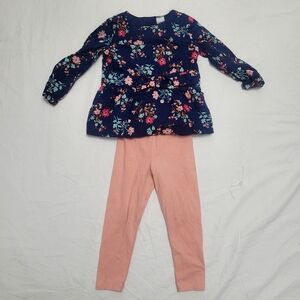 Baby Girl's Co-ord; Floral Blouse With Pink Pants/Leggings, Size 18M, 100%Cotton